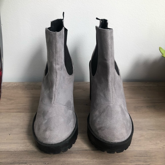 Divided Faux Suede Chunky Heel Booties - Picture 3 of 8